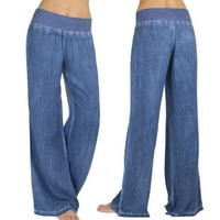 Xinqinghao дънки панталони за жени със солиден цвят с широк крак панталони с висока талия с висока талия небрежни панталони сини xxl