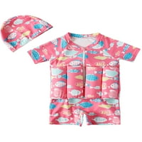 Kids Girl Pink Float Suit с регулируема плажна костюма на плажа + капачка + капачка + капачка