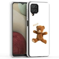 TalkingCase Slim Phone Case Cover, съвместим за Samsung Galaxy A12, Hello Teddy Bear Print, лек, гъвкав, отпечатан в САЩ