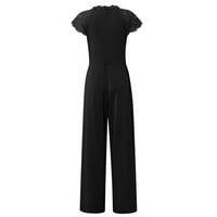 Strungten Women's Fashion Jumpsuit Lace Neck Hollow Кръгла шия с къс ръкав твърд цветен комбинезон плюс размери комбинезони за жени