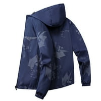 Яке за мъже есента и зимата твърд цвят камуфлажен отпечатан ветроустойчив и дъждовен палто с качулка дишащо открито яке синьо 5xl