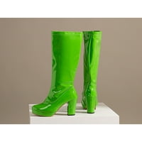Glookwis дамски ботуши с високи токчета с цип обувки кокетна пета коляно платформа ботуши Дами модна секси антиплъзгаща пръст пръст зелено 8,5