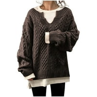 Fair Isle пуловери за женски пуловер с V-образно деколте Топ женски плетен пилот пуловер пуловерен темперамент Елегантни меки пуловери Мъжки малки пуловери акрилни каки s