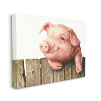 Индустрии прасенце на дървена ограда Розово ферма животни живопис платно изкуство печат