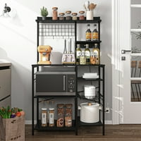 Многофункционален кухненски шкаф за съхранение, кухненски шкаф за печене с електрически контакт, микровълнова стойка за съхранение на кафе-бар станция, Черно