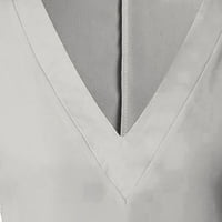 Voncos дамски върхове- елегантни големи размери дантелени твърди сплайсинг къси ръкав тънка блуза с v-образни върхове риза сиво 16