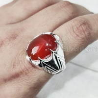 Red Ony Mans Ring, Natural Red Ony Gents Ring, декември, сребърни бижута, сребърен пръстен, подарък за рожден ден, тежки мъжки пръстен, арабски дизайн, пръстен от османски стил, Коледа, пуешки мъжки сигнален пръстен