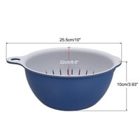 Кухненски цедка гевгир купа комплект, среден двуслоен дренаж басейн и кошница синьо