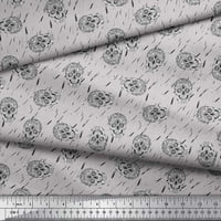 Soimoi Grey Viscose Chiffon Fabric Artistic Skull Decor Fabric Printed Yard Wide