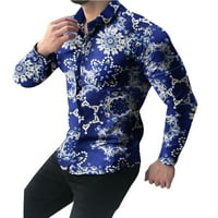 Мъже ризи Небрежни геометрични флорални отпечатани лято дълъг ръкав плаж мода спокойно приспособено хавайски бутон за свободното време надолу надолу яка риза мъж мъжки дрехи