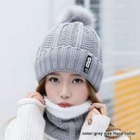 Жени зимни плетени удебелени шапки шалчета за шал на топла коса с топла коса с торбичка зимна шапка