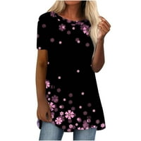 Блуза Плюс размер Плажен блуза за жени Бохо печат мулти-модел Къс ръкав рокля ризи случайни кръг врата лятна мода върхове розов ххл