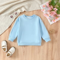 Кетьхх-чн Детски дрехи малки деца Плътен цвят пуловер за деца момичета Светло синьо, 120