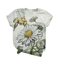 - Ризи за жени животински Флорални печатни Дамски тениска блуза С къс ръкав с кръгло деколте блуза топ блуза