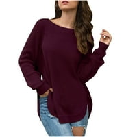Дамски туника Пуловери джъмпер върхове с сплит ребра плета дълъг ръкав лъжичка врата плътен цвят Пуловер