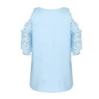 Хоумдъл дамски летни блузи - мода ежедневни пеперуди в-врат свободни ризи с къс ръкав за жени сини