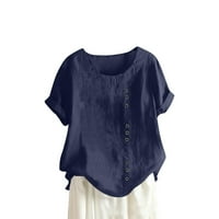 Бейсъри Дамски блузи с къс ръкав Дамски Кръгли деколте твърда блуза мода реколта тениски синьо 2ХЛ