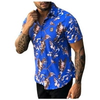 Клиос Мъжки тропически принт хавайски ризи лято ревера бутон надолу тениска хлабав къс ръкав тениска плаж почивка Блуза