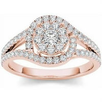 Карат Т. в. диамантен Сплит джолан клъстер хало 10кт годежен пръстен Розово злато