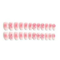 Прозрачни розови фалшиви нокти лъскави квадратни фалшиви нокти за жени и момичета