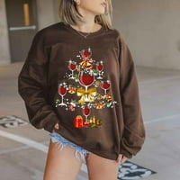Symoid Sweatshirt & Hoodie - Модни дълги ръкави Екипаж Коледна отпечатани отпечатани върхове Блуза Суитчърс кафе xxl