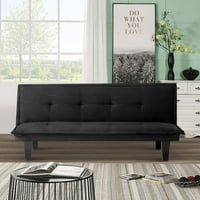 Разтегателен диван за домашен офис, тъфтинг гръб, Велур, Черен
