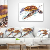 Дизайнарт кафява морска костенурка акварел-съвременна възглавница за хвърляне на животни-16х16