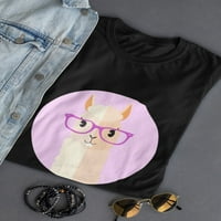 Сладка хипстър лама, носеща очила средна фронт графична тениска черна тениска, женска голяма