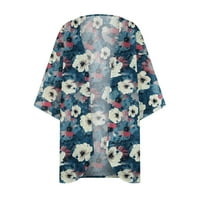 симоид дамски палта-Флорални печатни бутер ръкав кимоно жилетка хлабав шифон покриване на ежедневни блуза върхове диня червено с