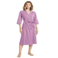 Кимоно баня роба за жени памучни леки одежди дълги плетени майчински дребни халати мек фланелка за сън с v-образно облекло дами, прашно лилаво малки