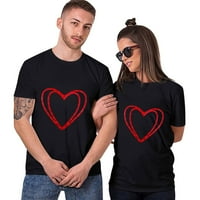 Жени Валентинни ризи Униз Loose Heart Print Mens Tshirt, съвпадащи тийнейджъри за двойки с къси ръкави върхове