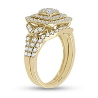 14k жълто злато кръгло диамантен булчински сватбен пръстен комплект 1- cttw