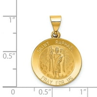 Hollow Saint RaPhael Молете се за нас думи на кръгъл медал висулка в истинско 14k жълто злато