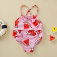 Лятни бебета момичета бански костюм 3m-3y без ръкави Ръфлес Диня отпечатана един бански костюм Бански плаж носене бански костюми
