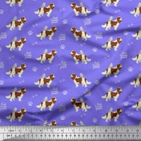 Soimoi Orange Georgette Viscose Fabric Bird, Paw & Cocker Spaniel Dog Print Fabric край двора