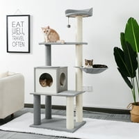 Yipa Modern Cat Tree Drawching Posts Fashion Cats Tower Multi-Level Cocred Activity Center Soft Hammock Climbing House