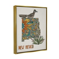 Ступел индустрии сложни Ню Мексико Юка и Роудрънър Цветен птица графично изкуство металик злато плаваща рамка платно печат стена изкуство, дизайн от Валентина Харпър