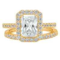 2. CT Emerald Cut Истински култивиран диамант VS1-VS I-J 18K Жълто злато Halo годежен сватбен булчински комплект дизайнер Ring Bw Set Размер 8