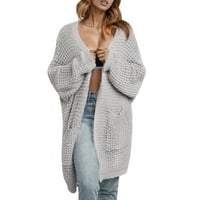 Женски есен небрежен дълъг ръкав отворен предни плетен пуловер жилетка палто изходно облекло с джобове пуловери за жени пуловер палто gy s