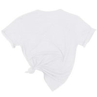 Hanas Women's Top Fashion Summer Day Deadence Дами ежедневни кръгли шия отпечатан пуловер с къс ръкав Най -бял XL