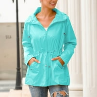 Дамски якета модни солидни цветове дъжд с дълъг ръкав с качулка вятърна кацане на ветрове