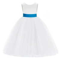 Бели рокли за момиче с V-гръб сатени с доста цветна крила 219t