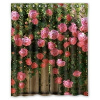 HelloDecor Цвете розови рози душ завеса полиестер тъкан за баня декоративна завеса размер