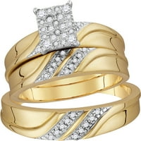 Размери-л = 8.5, = - 10к жълто злато диамант клъстер съвпадение Трио Трио му и нейната халка пръстен комплект