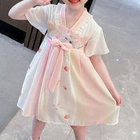 Rovga Toddler Girl Dress Clothes Hanfu с късо ръкав рокля лято нов сладък анимационен модел бродерия рокля