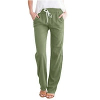Памучни панталони за жени за жени летни ежедневни еластични панталони с дълги панталони с дълги панталони с палац с джобове с джобове