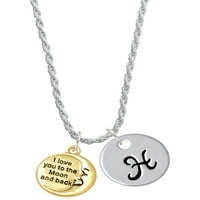 Delight Jewelry Goldtone I Love You to the Moon and Back Silvertone Script Първоначален диск - H - Колие за чар, 20 +3