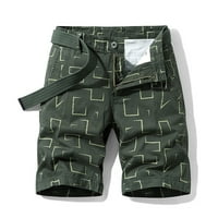 Товарни къси панталони за мъже извънгабаритни пригодни линии и райета отпечатани еластични бутон за талия цип джобове направо къси панталони удобни ежедневни джогинг гащеризони армия зелено s