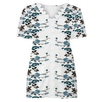 Awdenio Clearance Дамски ризи за лятна женска модна тениска флорална отпечатана дантела три къси ръкави блуза V-образно деколте ежедневни върхове