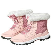 Welliumy Ladies Mid -Calf Boot Boot Round Toe Snow Boots плюшена облицовка Зимни топли обувки Студено време работа Устойчив дантела нагоре розово 5.5